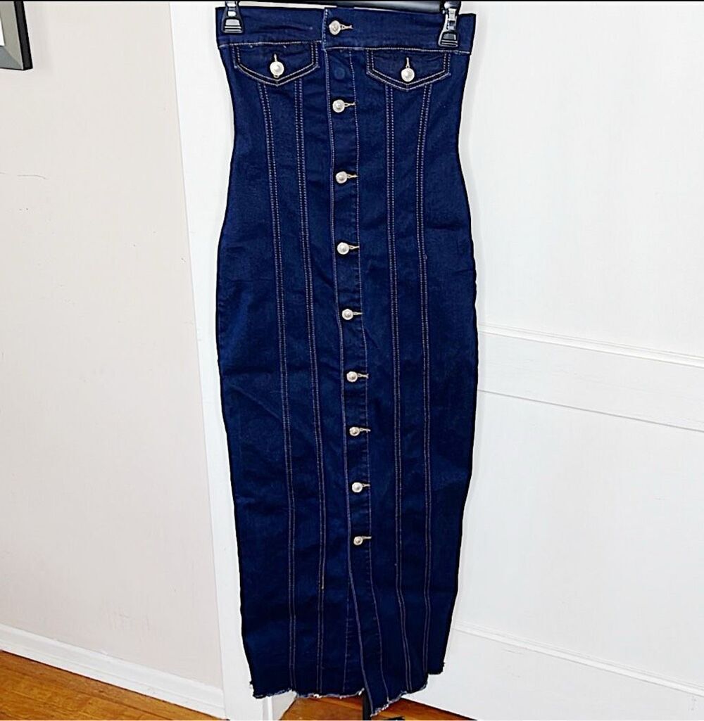 Princess Polly MARZA DENIM STRAPLESS MAXI DRESS INDIGO Nwot Size 2